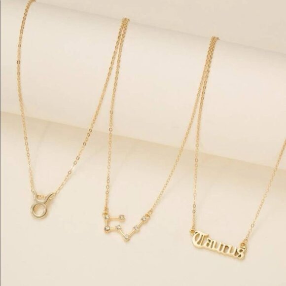 New Gold Taurus Zodiac Constellation Necklace Set of 3 - Picture 3 of 7